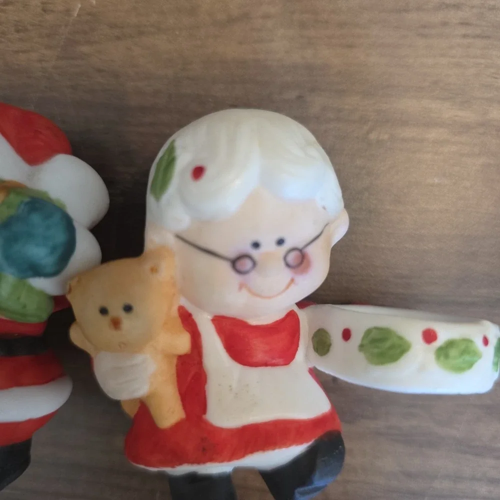 Christmas Candle Holders Santa Claus & Mrs. Claus Ceramic Holiday Decor 2.5